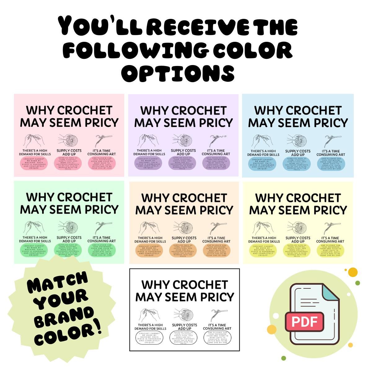 Why Crochet is Pricy Sign for Markets Craft Fairs Vendor Display Print Yourself Digital Download