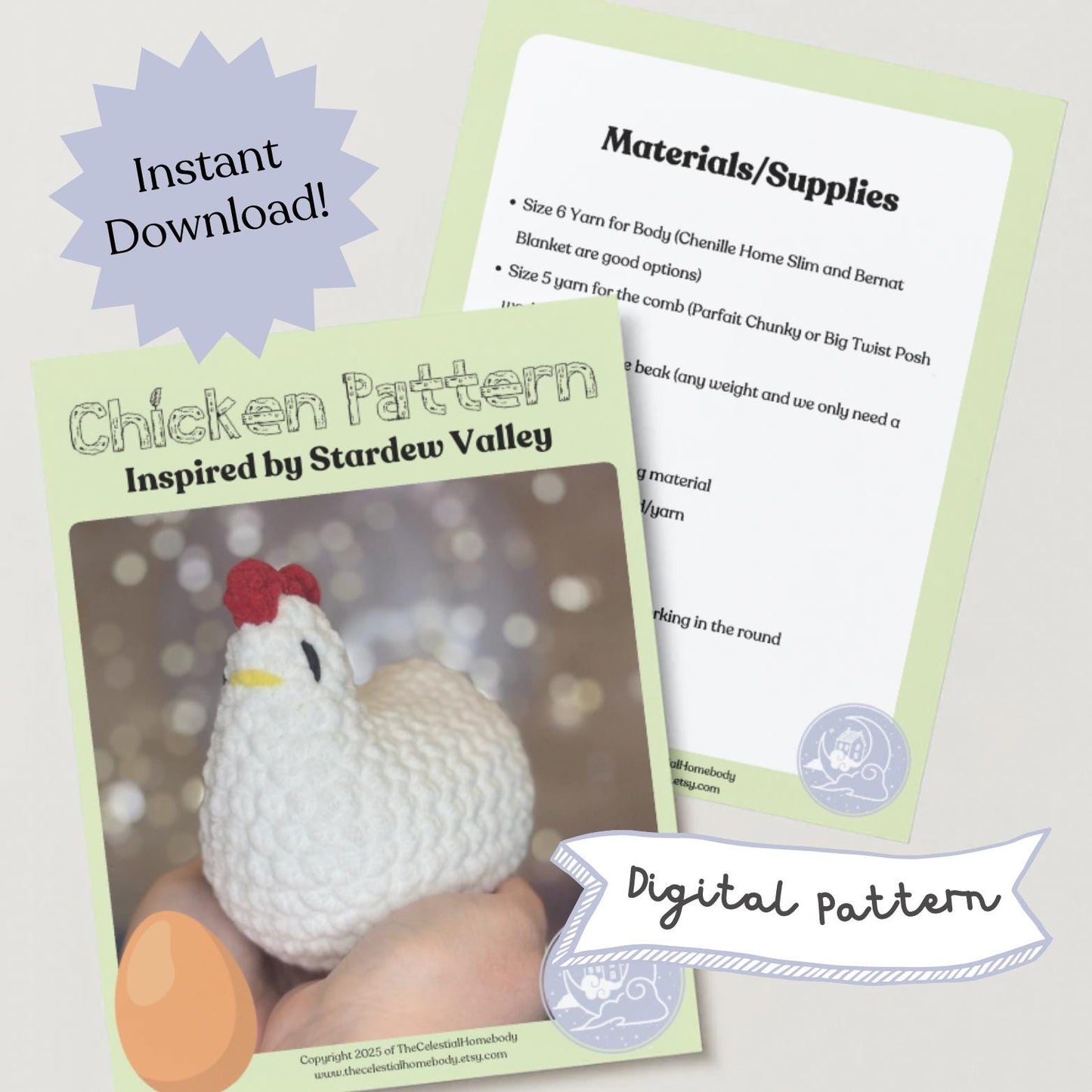 Stardew Valley Inspired Chicken Beginner Friendly LOW SEW Crochet Pattern Digital Download Quick Amigurumi Pattern