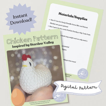 Stardew Valley Inspired Chicken Beginner Friendly LOW SEW Crochet Pattern Digital Download Quick Amigurumi Pattern