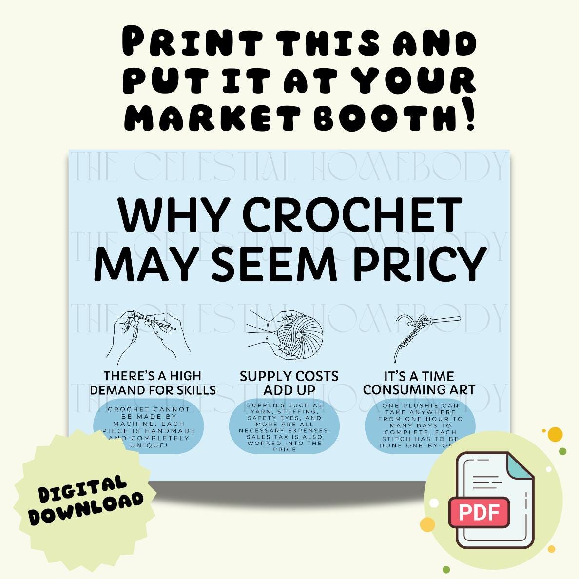 Why Crochet is Pricy Sign for Markets Craft Fairs Vendor Display Print Yourself Digital Download