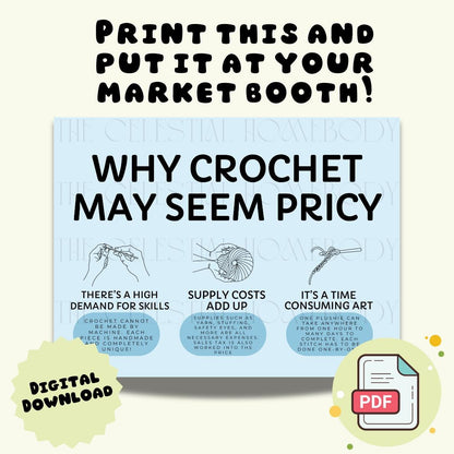 Why Crochet is Pricy Sign for Markets Craft Fairs Vendor Display Print Yourself Digital Download