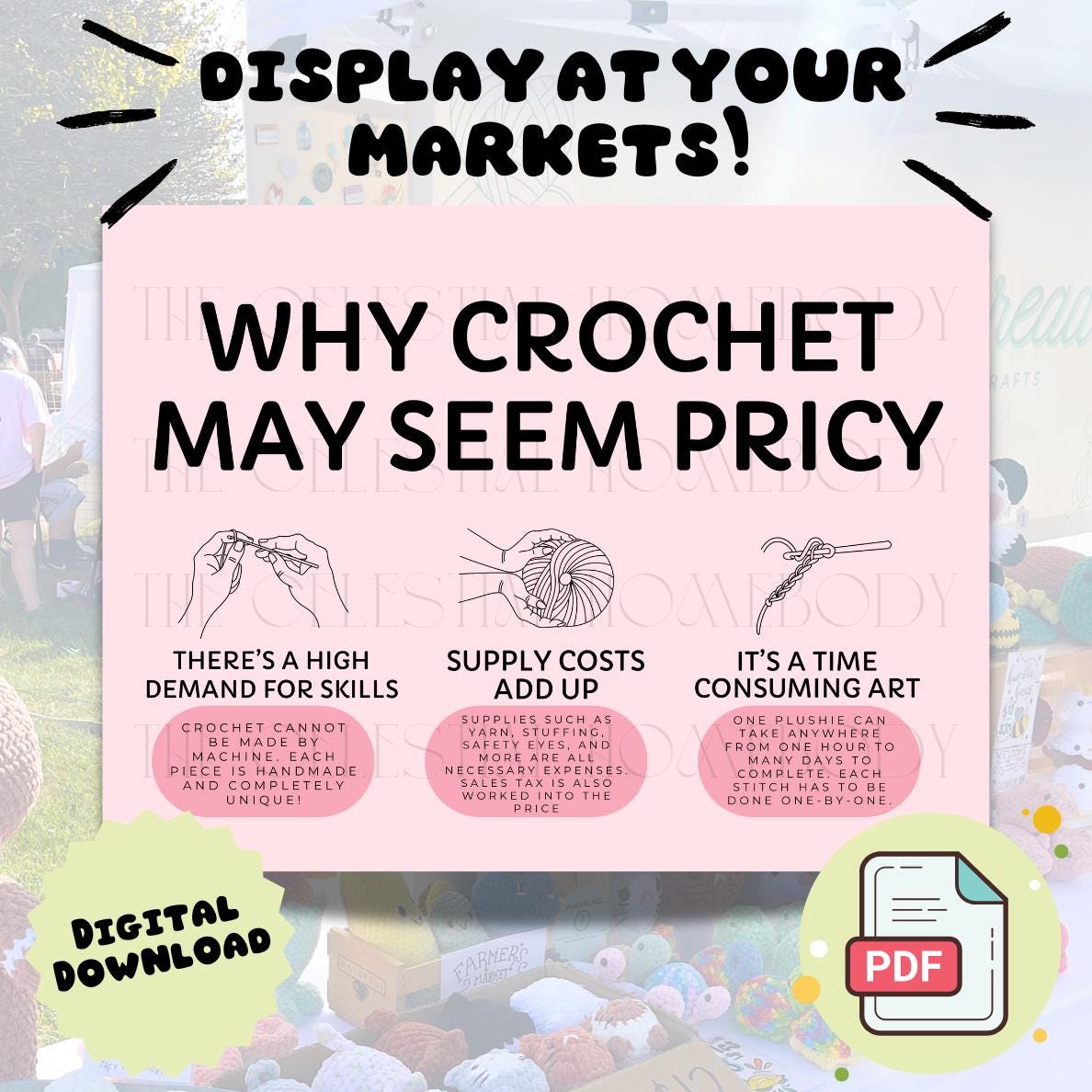 Why Crochet is Pricy Sign for Markets Craft Fairs Vendor Display Print Yourself Digital Download