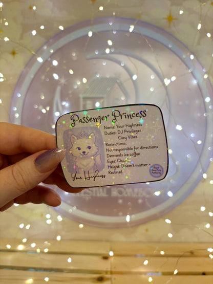 Passenger Princess License Sticker - Holographic Waterproof Sticker for Water Bottle/Stanley, Car, Laptop, Phone, Game Console