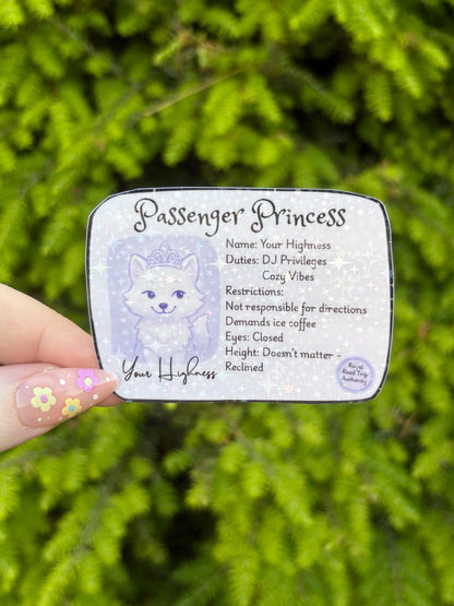 Passenger Princess License Sticker - Holographic Waterproof Sticker for Water Bottle/Stanley, Car, Laptop, Phone, Game Console