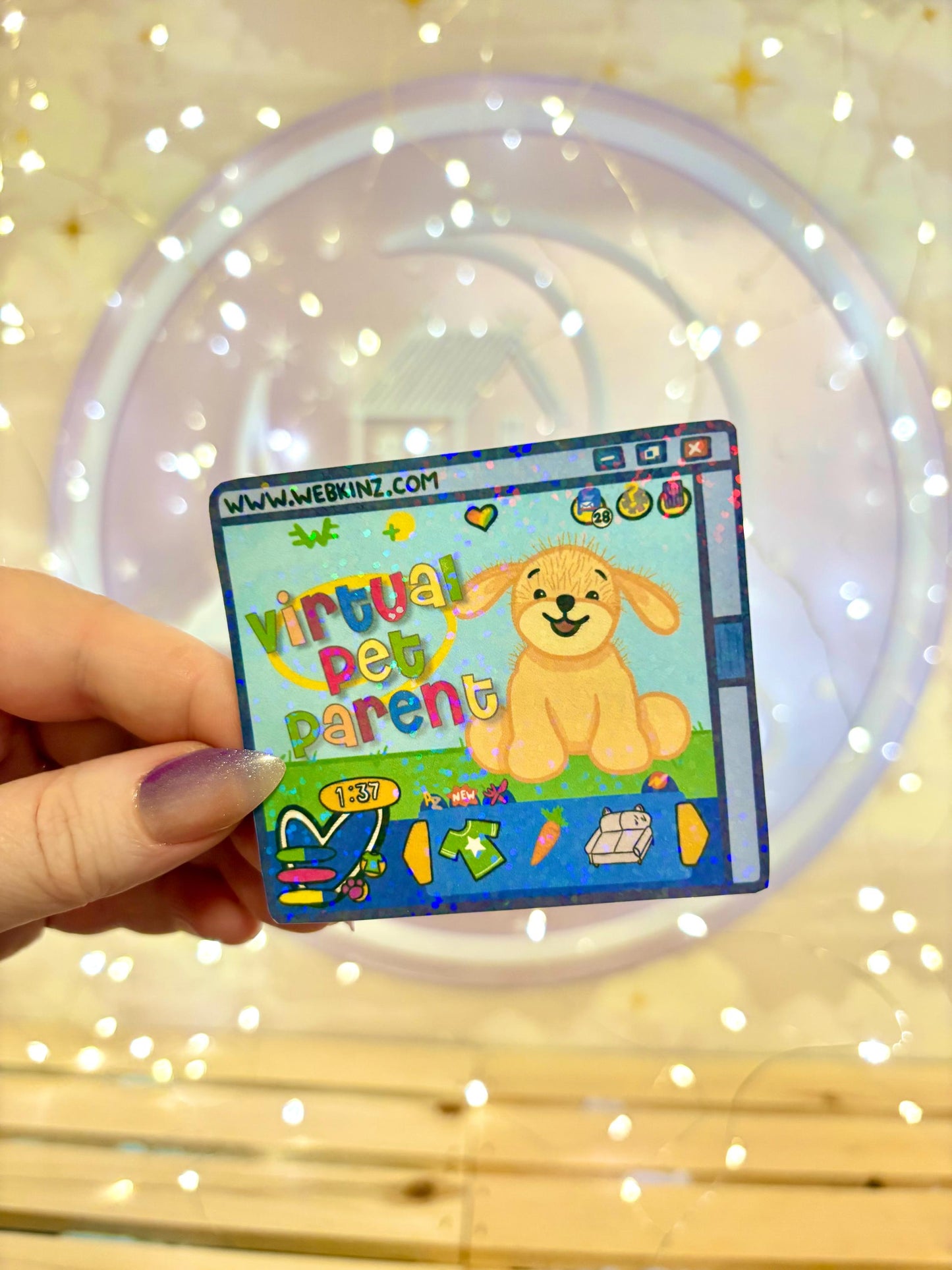 Virtual Pet Parent Browser Nostalgic Sticker - Holographic Waterproof Sticker for Water Bottle/Stanley, Car, Laptop, Phone, Game Console