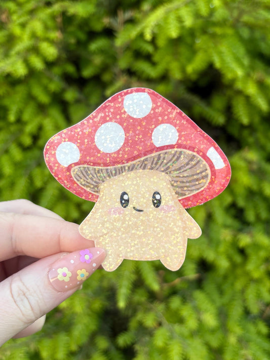 Mushroom Boy Sticker - Holographic Cottagecore Waterproof Sticker for Water Bottle/Stanley, Car, Laptop, Phone, Game Console