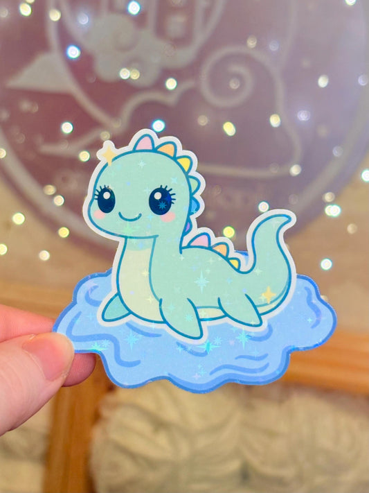 Pastel Nessie the Loch Ness Monster - Holographic Waterproof Sticker for Water Bottle/Stanley, Car, Laptop, Phone, Game Console