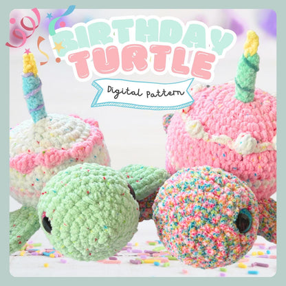 Birthday Cake Turtle Crochet Pattern Digital Download Amigurumi Pattern