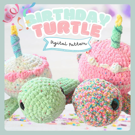 Birthday Cake Turtle Crochet Pattern Digital Download Amigurumi Pattern