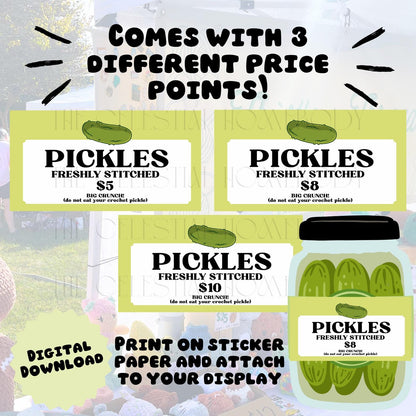Crochet Pickle Jar Label Sign for Markets Craft Fairs Vendor Display Print Yourself Digital Download