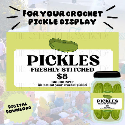 Crochet Pickle Jar Label Sign for Markets Craft Fairs Vendor Display Print Yourself Digital Download