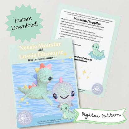 Sea Monster+Dinosaur 6-in-1 Crochet Pattern Digital Download Amigurumi Pattern