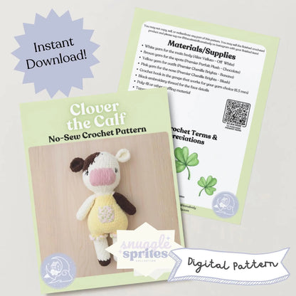 Clover the Calf No-Sew Crochet Amigurumi Pattern DIGITAL DOWNLOAD - Snuggle Sprites Collection